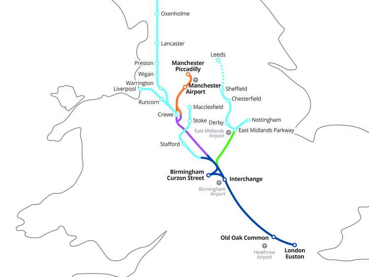 Route map for the new HS2 line.